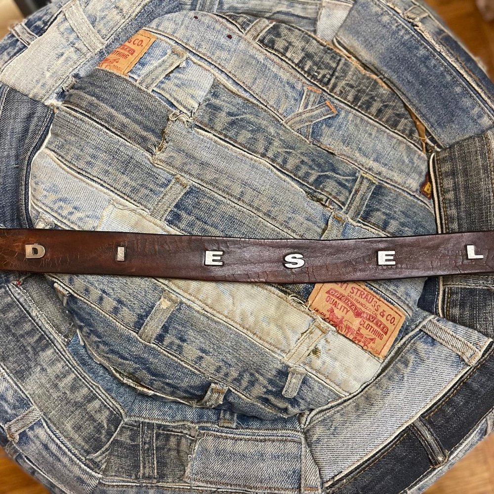 Diesel belt vintage metal letters brown leather